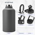 thumbnail image 4 of BJPKPK Half Gallon Insulated Water Bottles with Straw Lid,64oz Large Water Bottle,Stainless Steel Water Bottles with 3 Lids and Paracord Handle, Water Bottle for Hot & Cold Liquid, Gray, 4 of 6