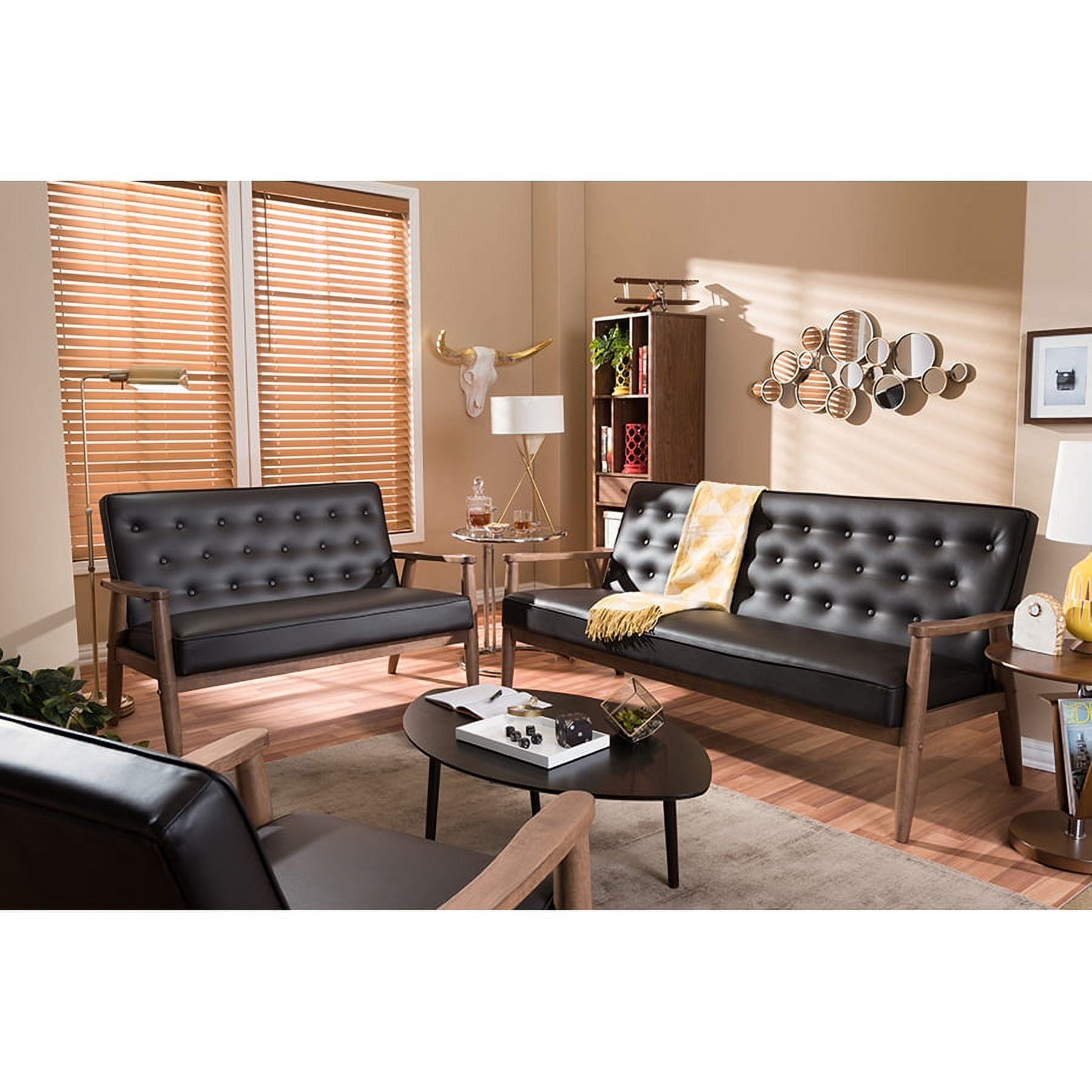 Baxton Studio Sorrento 3 Piece Faux Leather Tufted Sofa Set in Brown