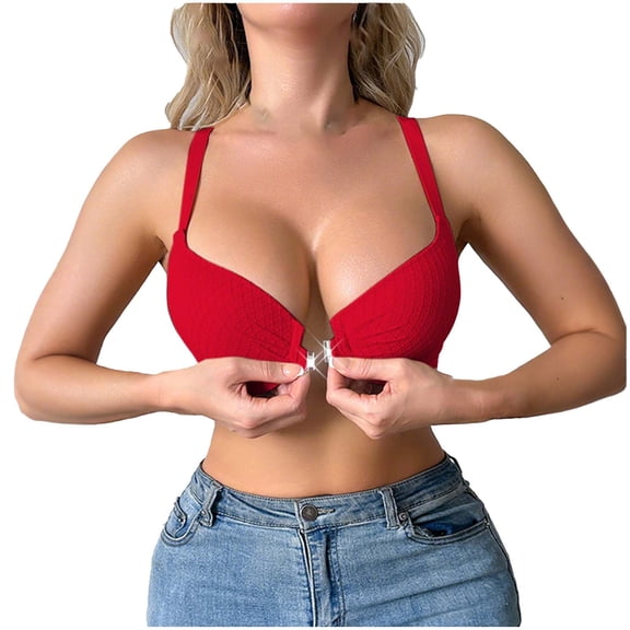 MOJOGO Front Close Bra for Women Supportive Bralettes with Cross Back Trendy Textured Wirefree Bra XL