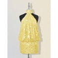 thumbnail image 3 of Light Yellow High Neck Backless Mini Bodycon Dress With Sequin Embellishment For Women Club Outfit, 3 of 7