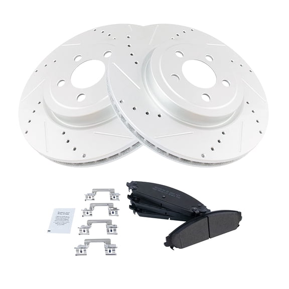 TRQ Front Performance Drilled Slotted Brake Rotor & Posi Metallic Pad Set