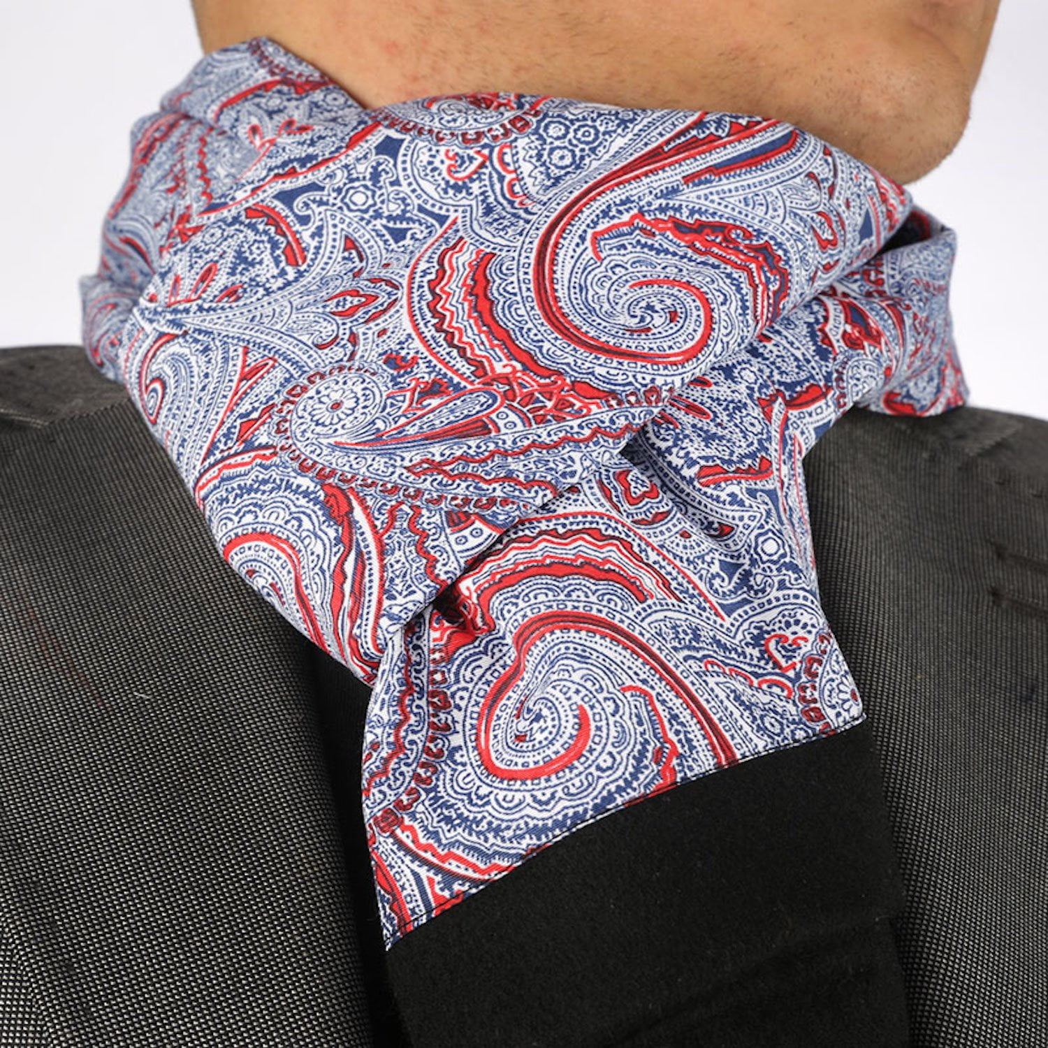 Red Grey Paisley Mens Silk Scarf Designer neck scarf for winters