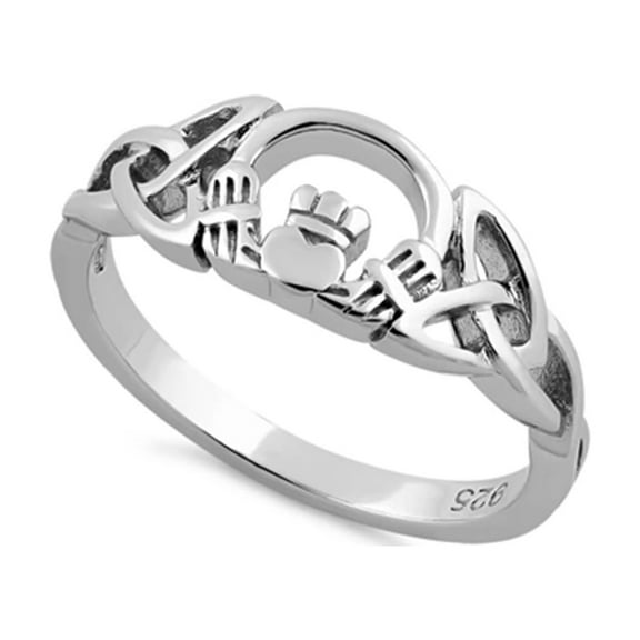 925 Sterling Silver Oxidized Platinum Plated Claddagh Stackable Women Valentines Day Gifts Ring