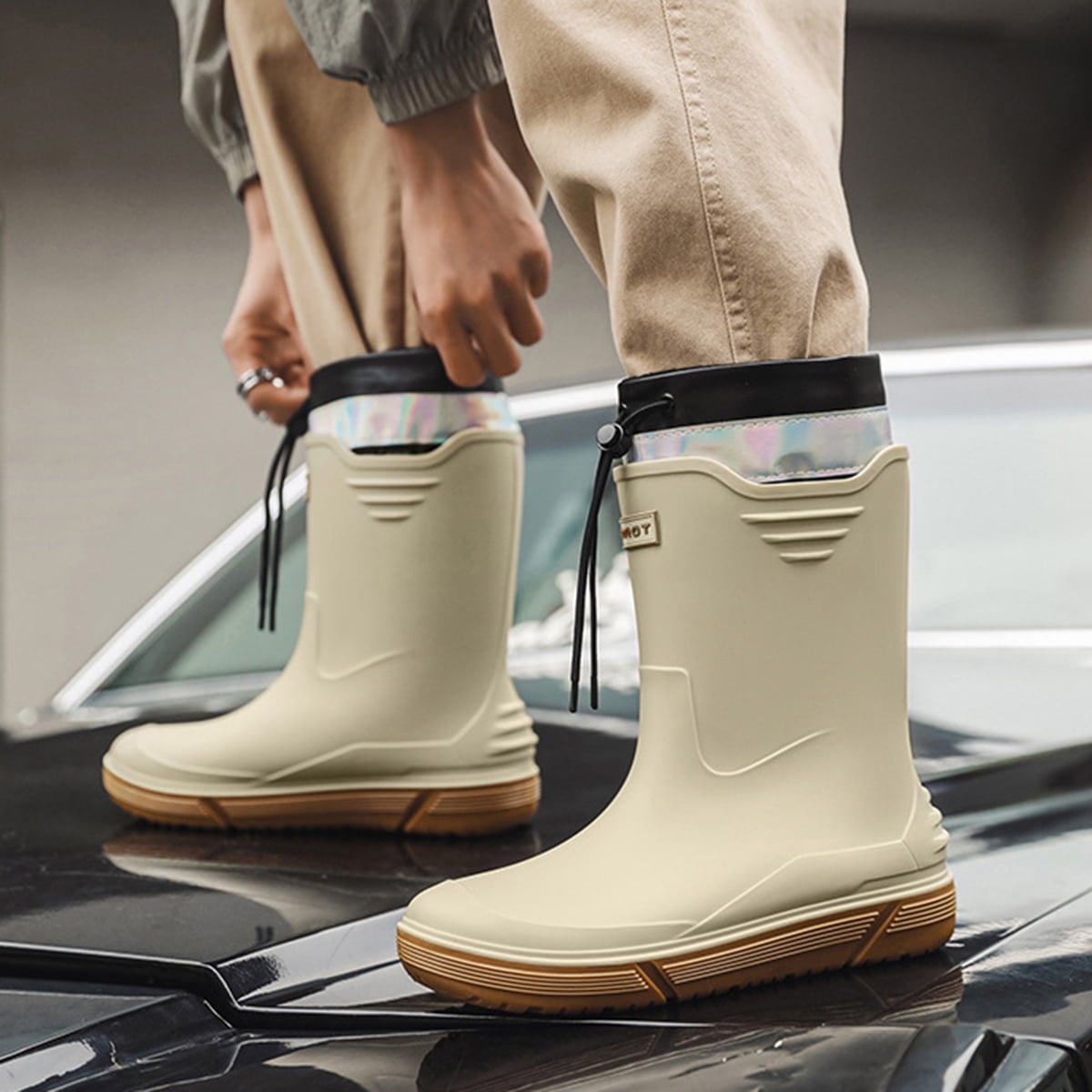 AUXDIQ Rain Shoes Men Mid-calf Boots Waterproof Rain Boots Outdoor Garden Shoes