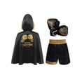 thumbnail image 2 of Moggemol Kids Boys Metallic Trim Boxer Robe with Gloves Set for Carnival Theme Party Boxing Practice Black Gold 6, 2 of 6