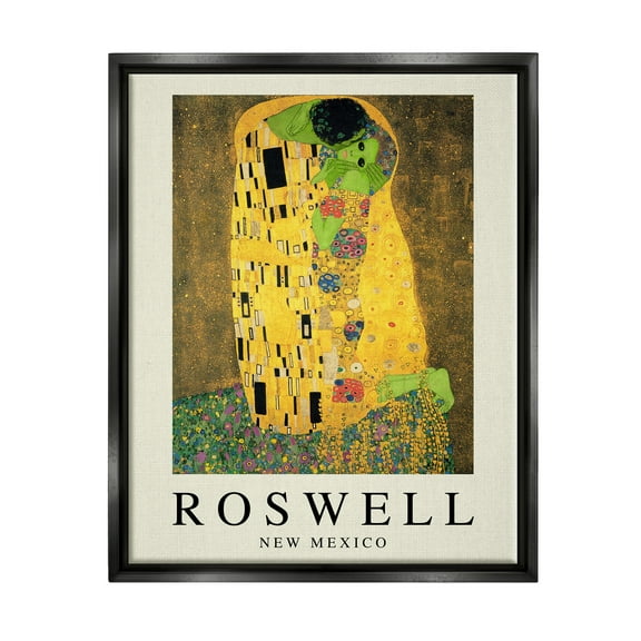 Stupell Industries Funny Roswell NM Alien Klimt Travel & Places Painting Black Floater Framed Art Print Wall Art
