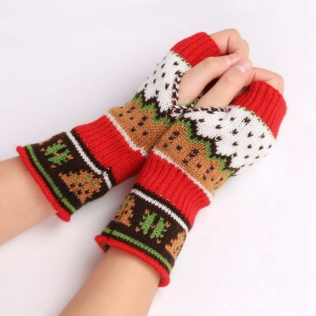 Red Deer News Christmas Day AkoaDa New Male Female Fingerless Knitted Gloves Winter Warm Long Arm Warmer Mittens Xmas Deers ()