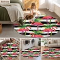 thumbnail image 5 of Round Rugs 5Ft, Striped Flamingo Round Area Rug Washable Indoor Throw Carpet, Pink Birds Green Palm Leaf Black White Soft Non Slip Circle Rug for Cabinet Bathroom Home Decor Aesthetic, 5 of 8