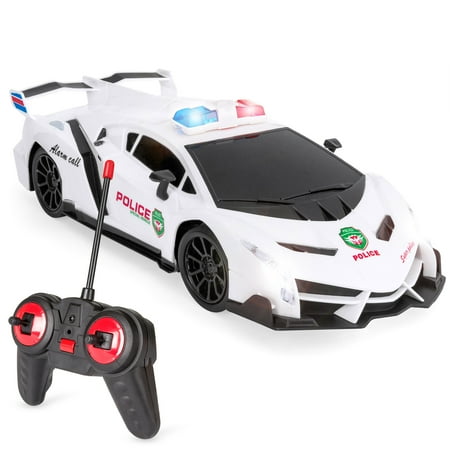 Police Car Lamp - Best Choice Products 1/16 Scale Kids Remote Control Police Sports RC Car Toy w/ Headlights, Flashing Police Lights, 9.3mph Top Speed - White