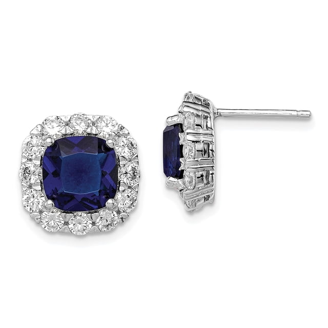 925 Sterling Silver Blue Glass Cubic Zirconia Cz Stud Earrings Ball Button