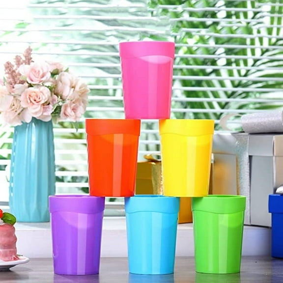 12Pcs 6Color 13.5oz Plastic Tumblers Party Cups Ice Tea Glasses for Kids Reusable - Dishwasher Safe - BPA-Free