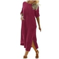 thumbnail image 1 of Vestidos Para Mujer Maxi Vestido de Moda Color Sólido Cuello Redondo Manga Media Vestido de Lino de Algodón Odeerbi  ODB155968, 1 of 8