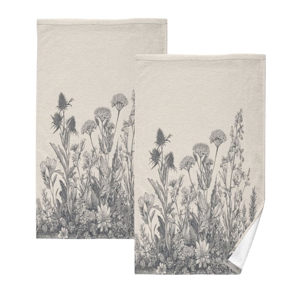 2 Pcs Hand Towels Sets Black and White Ink Drawing Cotton Towel Set Absorbent Face Towel for Bathroom Kitchen Shower Hotel Decor