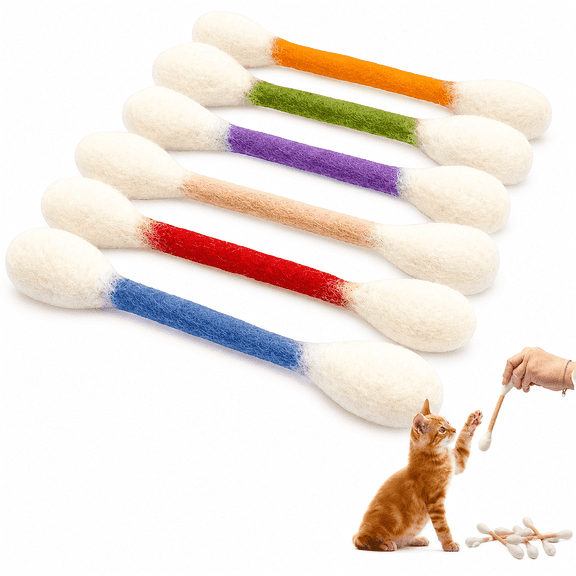 Generic Oversized Wool Felt Cotton Swab Cat Interactive Toy 6 Pack, Lightweight Cat Teaser Stick, Boredom Relief Play Toy for Kittens & Adult Cats