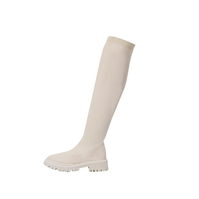 Bottes d'Hiver pour Femmes Décontractées au-Dessus du Genou à Talon Épais à Talon Bas