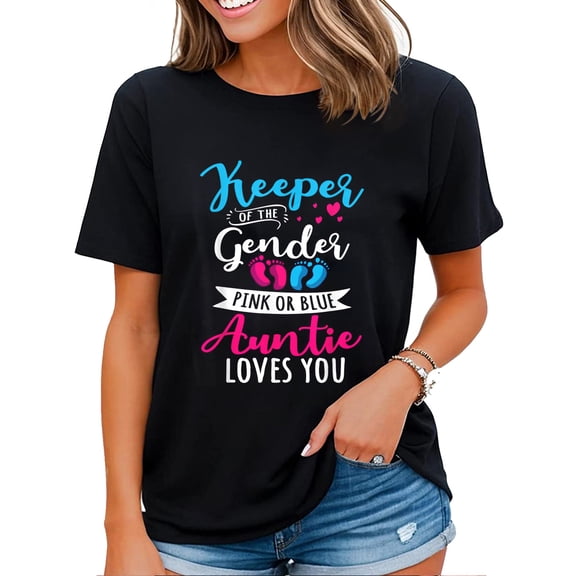 Keeper Of The Gender Pink Or Blue Auntie Loves You Reveal T-Shirt Black Large