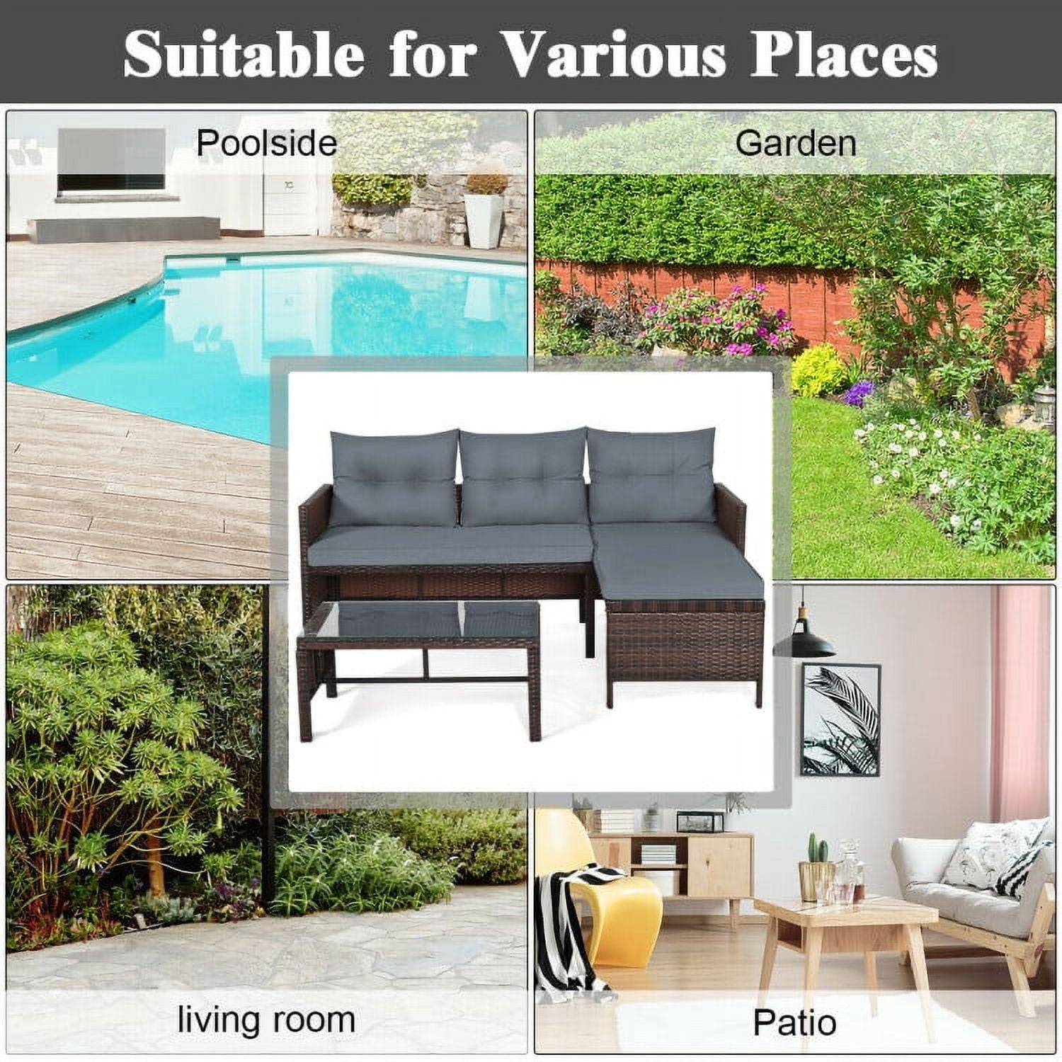 Aimee Lii 3 Pieces Patio Wicker Rattan Sofa Set, Wicker Patio Couch, Outdoor Balcony Furniture, Gray Aimee Lii 3 Pieces Patio Wicker Rattan Sofa Set, Wicker Patio Couch, Outdoor Balcony Furniture, Gray