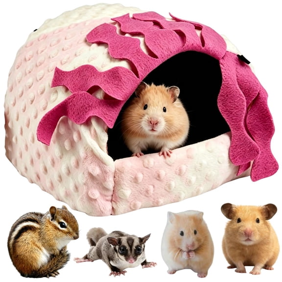 Small Animal No Bottom Hideout Warm Plush Guinea Pig Hut Habitat Rabbit Cave Hedgehog Hideout Rat House for Bunny Washable Chinchilla Hamster Bed Cozy Nest Cage Accessories