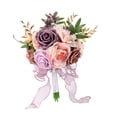 thumbnail image 1 of Ramo de rosas de seda para dama de honor de 11,4 pulgadas, romántico y realista para boda. rosa morado, 1 of 9