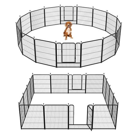 barebones 16-panel 32" high dog playpen, heavy duty portable pet fence with easy access door panel