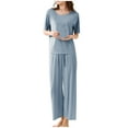 thumbnail image 6 of Casual 2 Piece Outfit for Women Summer Loose Short Sleeve Top Wide Leg Pants Lounge Set XXL Size Blue, 6 of 6