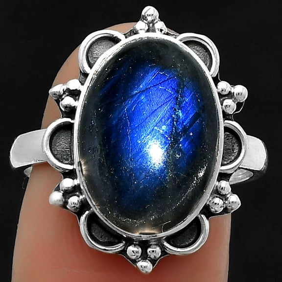 Blue Fire Labradorite - Madagascar 925 Sterling Silver Ring s.8.5 Jewelry R-1092 SDR166120