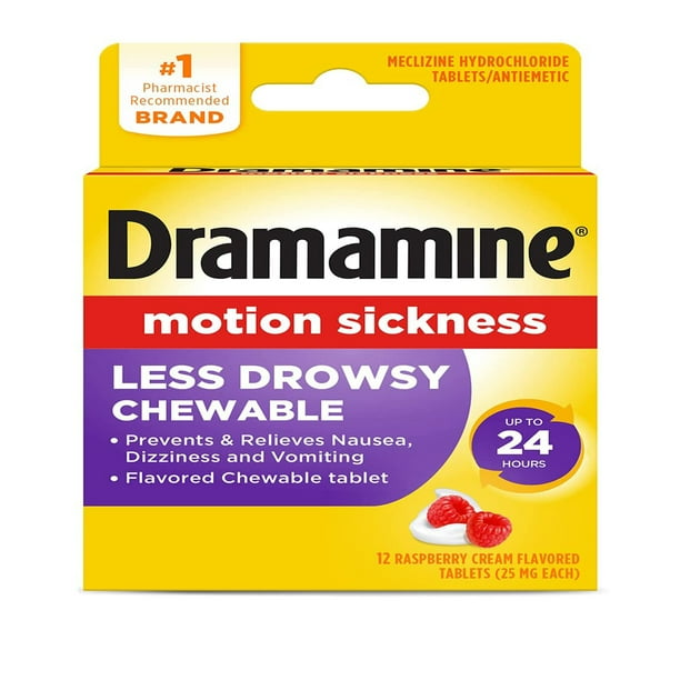 Dramamine All Day Less Drowsy Motion Sickness Relief, 12 Chewable