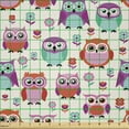 thumbnail image 2 of Ambesonne Owls Fabric by the Yard Microfiber, Happy Modern, 5 Yards, Orange Fuchsia Seafoam, 2 of 2