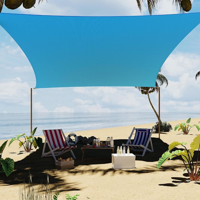 Voile d'Ombrage Rectangulaire Robuste avec Blocage UV pour Terrasse Extérieure, Jardin, Terrasse, Cour – 12x16 Pi, Résistante aux Intempéries, Installation Facile – Bleu