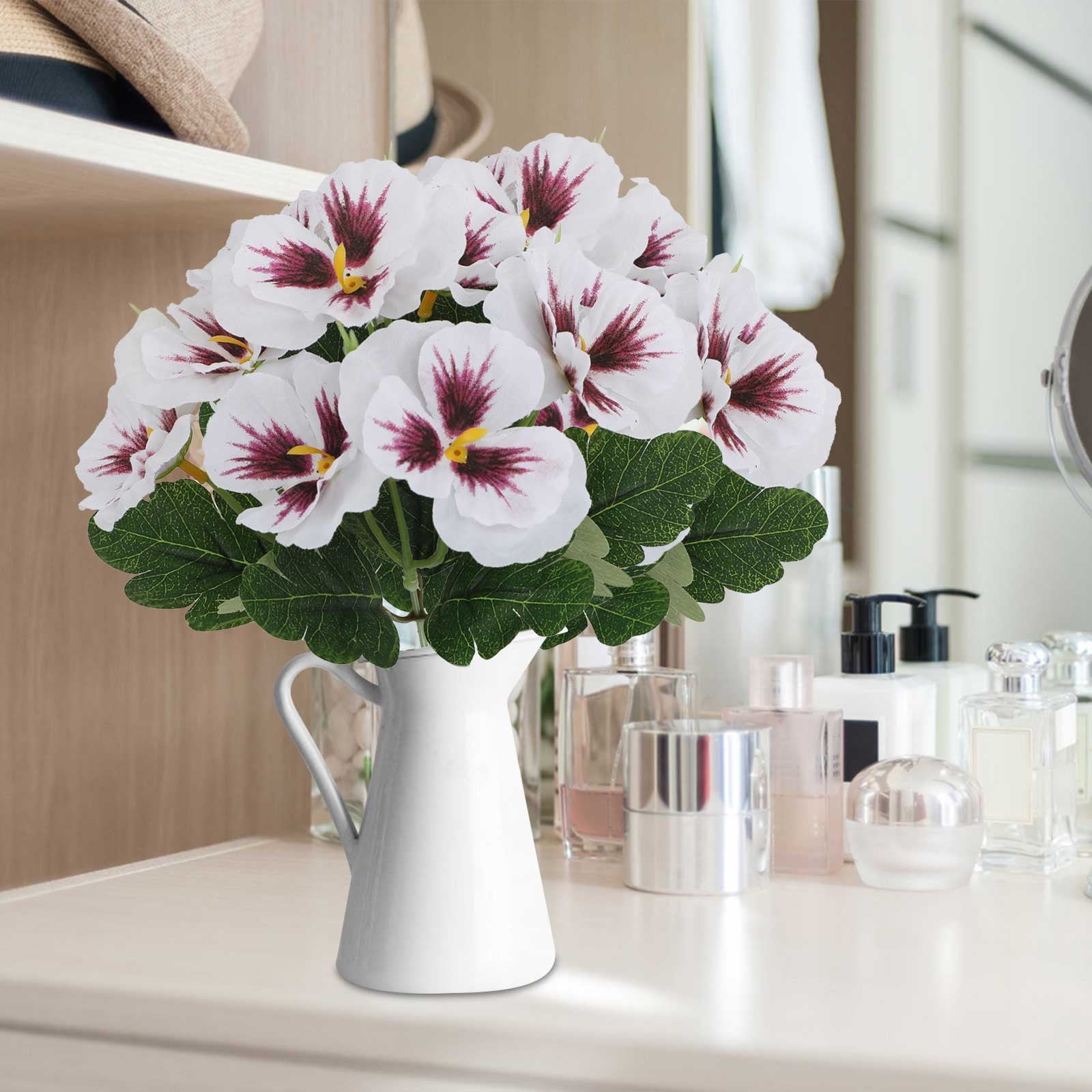 Darzheoy Artificial Pansy Flowers, UV Resistant Plastic Plants Fake Silk Faux Flowers for Outdoor Planters, Home Indoor Outside Garden Porch Window DIY Decoration