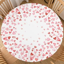 Valentines Day Round Tablecloth Fitted Best for 44"-48" Watercolor Pink Heart Table Cloth Elastic Edge Water-Resistant Washable Red Love Table Cover for Happy Party Picnic Outdoor Indoor Decor