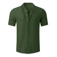 thumbnail image 5 of Kojanyu Men's Solid Color Casual Linen Cotton Open Front Short Sleeve Stand Collar Button-Up Shirt Top for All Season Wear S-XXL, 5 of 5