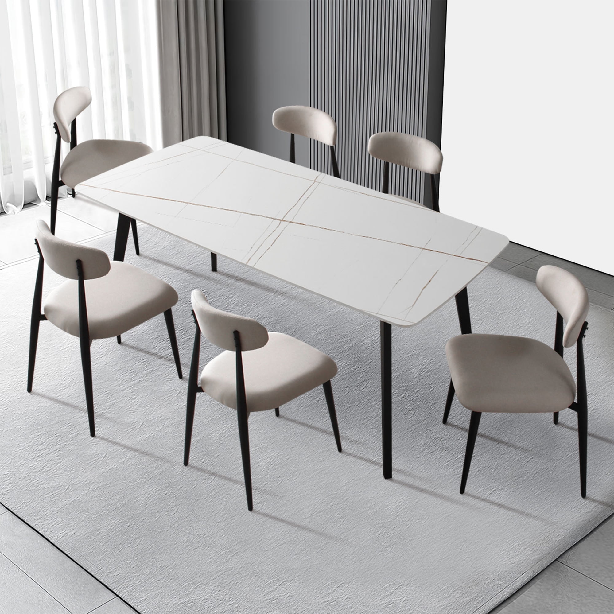 Kadyn Modern Dining Chairs Set of 2, Dining Room Chairs with Curved Backrest Round, Upholstered Kitchen Chairs for Living Room, Light Grey