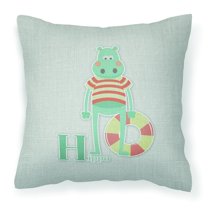 Carolines Treasures BB5733PW1818 Alphabet H for Hippopotamus Fabric Decorative Pillow 18H x18W multicolor