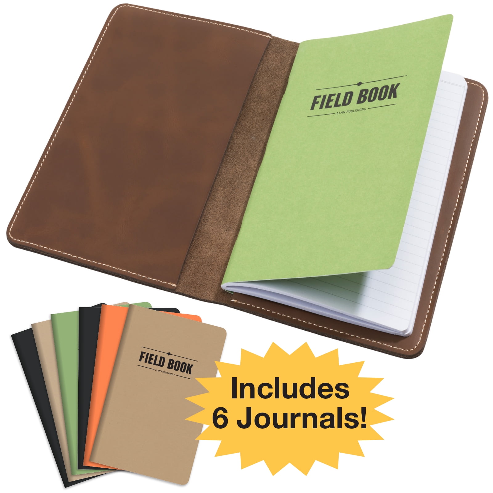 Stitched Leather Journal Notebook Cover with 5 Journals (5x8 Medium