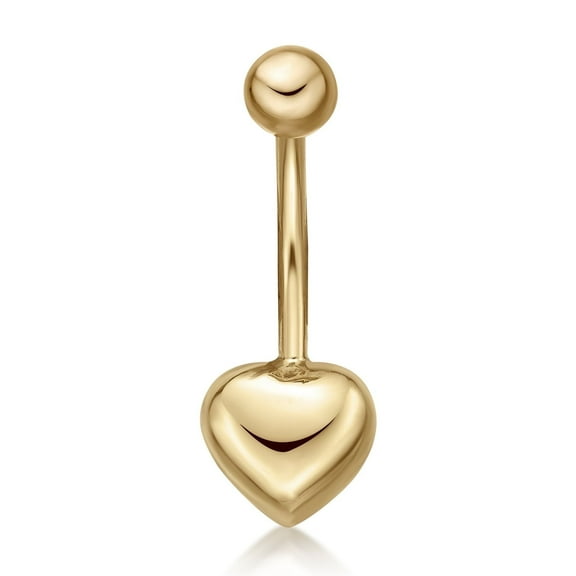 16 Gauge 10k Yellow Gold Belly Ring with Solid Heart Design 12 MM Post Length