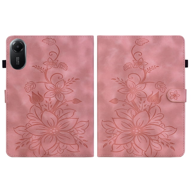 FJLBDE Case for Xiaomi Redmi Pad 2 11 Inch 2025, Embossed Flower PU Leather Flip Wallet Folio Stand Cover, Pink