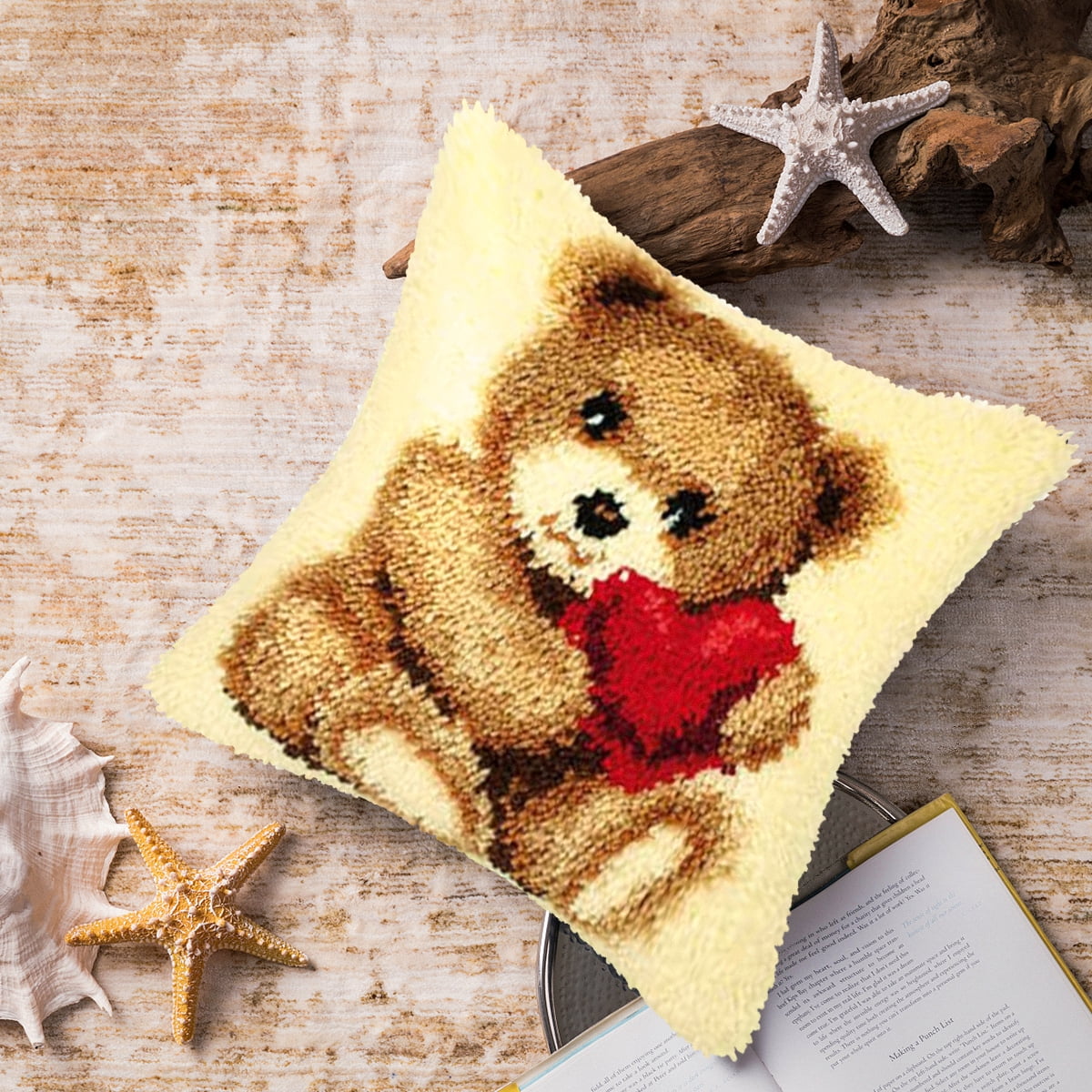 Latch Hook Pillow Kits for Adults pillow,latch hook pillow kits,Bear And Panda Embroidery Creative Craft Home Decor Ideal for Learning Pillow Making 43×43cm/17*17in
