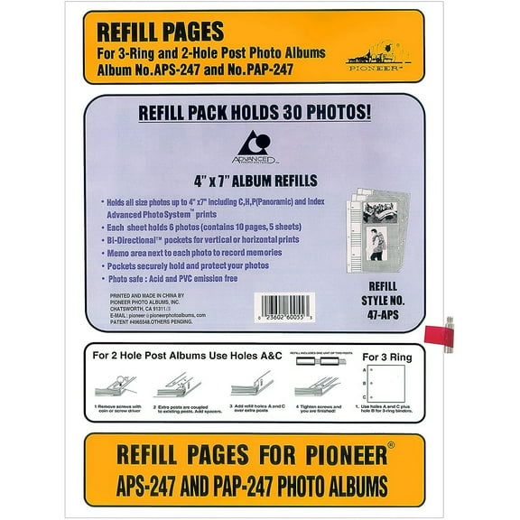 GENUINE Pioneer Refill Pages for 4x6  47APS BI-DIRECTIONAL albums - 4x6
