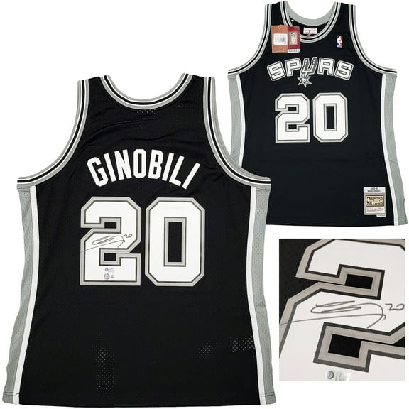 San Antonio Spurs Manu Ginobili Autographed Black Authentic Mitchell & Ness Swingman Jersey Size XL Beckett BAS Witness 211905