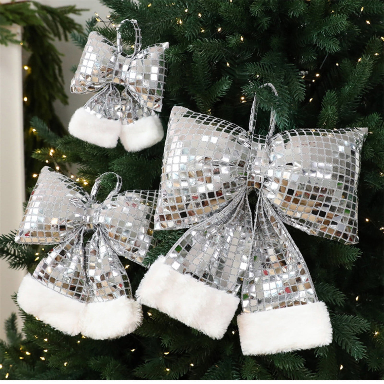 Sequin Bow Christmas Ornament Fabric Window Display Decor for Tree and ...