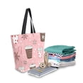 thumbnail image 2 of FORMRS Womens Canvas Tote Bag with Zipper Inner Pocket Shoulder Handbag, Brown Hand Drawn Cups, 2 of 7
