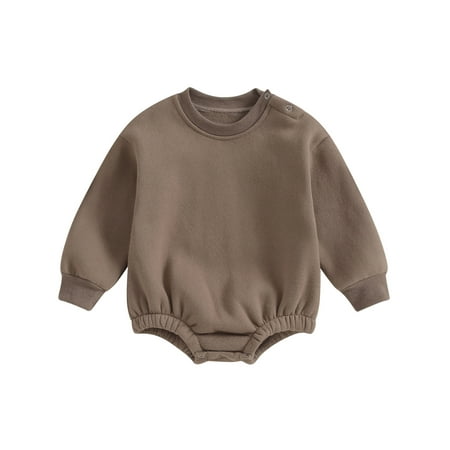

Wallarenear Baby Boy Girl Sweatshirt Romper Solid Color Long Sleeve Bubble Onesie Bodysuit