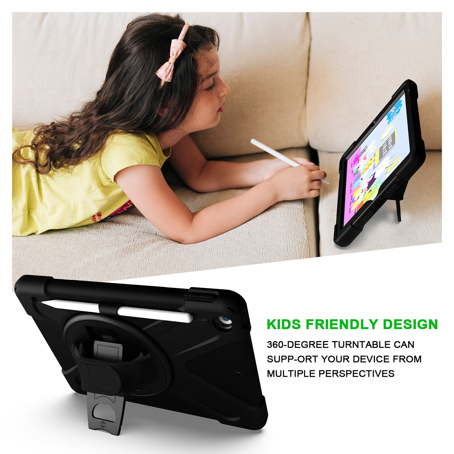 KIQ iPad 8th 7th Generation Case 10.2 inch 2019/2020, Shockproof Rugged Military Grade Case for Apple iPad 10.2 7th/8th Gen [Black]