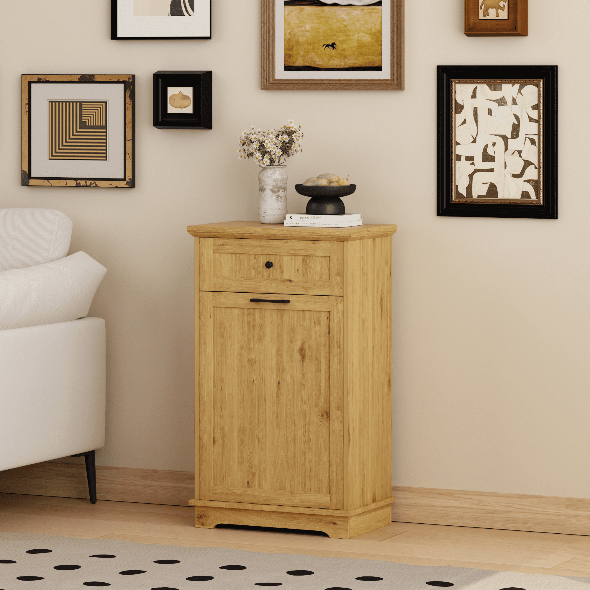 Tilt Out Trash Cabinet, 10 Gallon, Natural