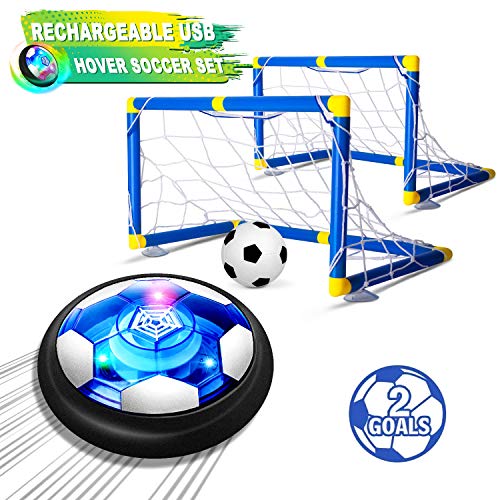 Blue NEWYANG Hover Soccer Ball Set Rechargeable Air Power Soccer with 2 Goals Hovering Soccer Ball with LED Lights Foam Bumper and an Inflatable Soccer Indoor Outdoor Game Toys for Boys Girls Toddlers