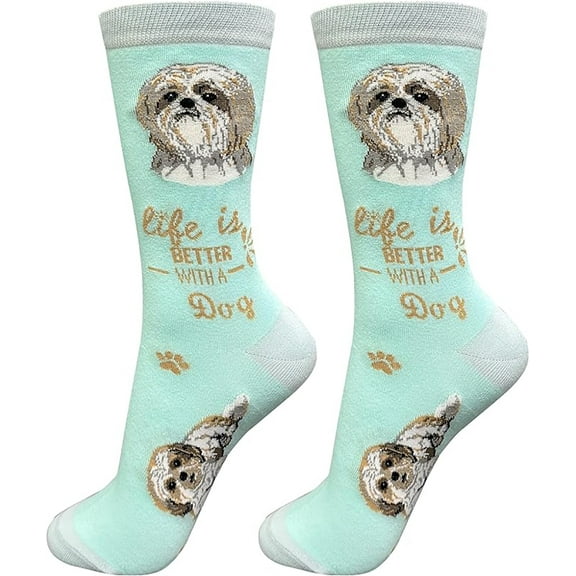 E&S Pets Pet Lover Socks, Life is Better with a Shih Tzu tan