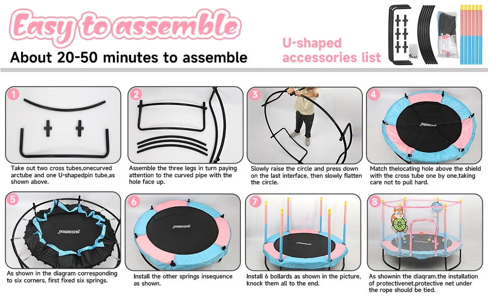 LASTJUMPER 60"  Trampoline for Kids 2-5, 5ft Mini Indoor & Outdoor Small Toddler Trampoline with Basketball Hoop, Dart Board, Ocean Ball ,Baby Trampoline Toys, Birthday Gifts for girl,pink