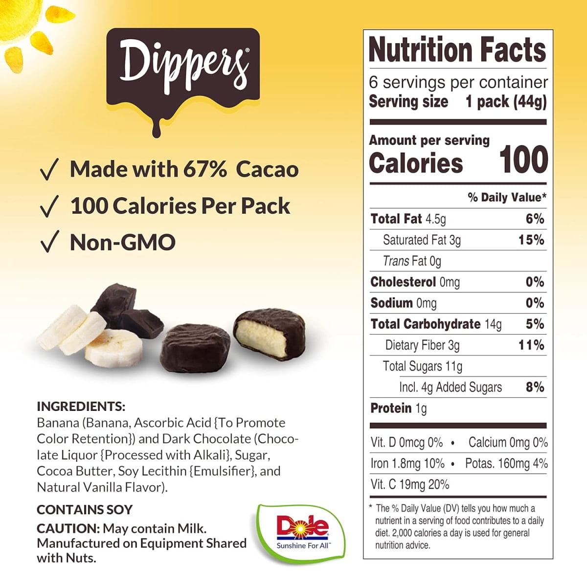 (6 Pack) Dole Dark Chocolate Frozen Banana Dippers, 1.55 oz