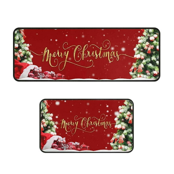 Uutvery Set of 2 Christmas Kitchen Rugs Non Slip Washable Runner Floor Mats Quick Dry Absorbent For Entryway Porch Laundry Room Dining Holiday Decor